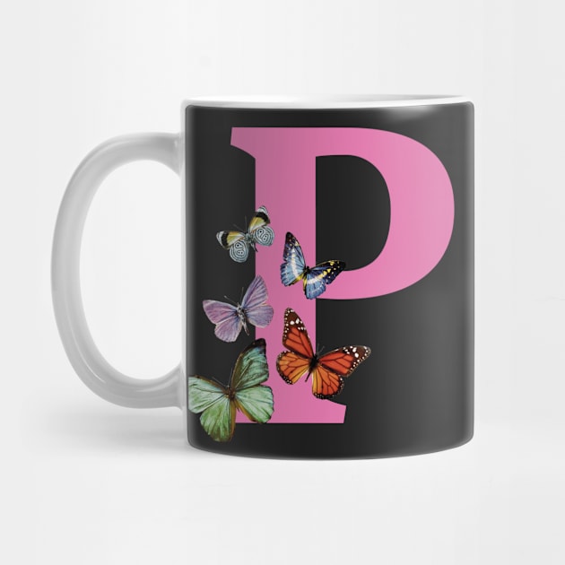 Letter pink P with colorful butterflies by ColorsHappiness